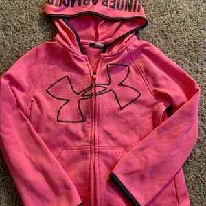 Under Armour Youth Girls Size 6 Loose Fit Neon Pink Hooded Jacket Full Zip Up